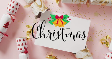 Image of christmas greetings text over christmas crackers decorations © vectorfusionart