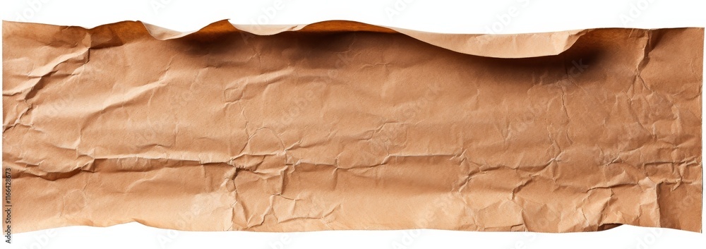 Poster isolated single piece of crumpled brown paper with visible textures and shadows, ideal for backgroun