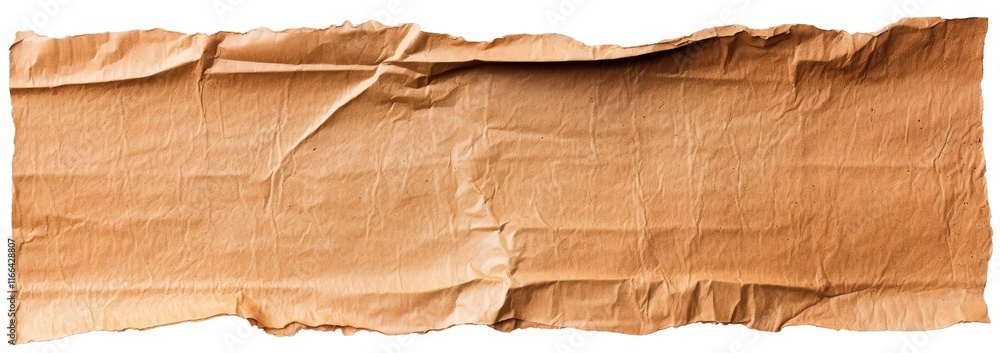 Poster isolated single piece of crumpled brown paper on a white background with textured surface for backgr