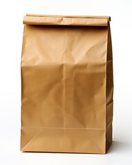 Brown Paper Lunch Bag Isolated on White Background Perfect for Food Storage, Packaging, and Grocery Use with Natural Texture and Cool Tone