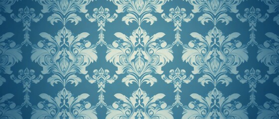 Obraz premium Blue victorian vintage wallpaper design with texture. Retro seamless pattern with floral damask elements