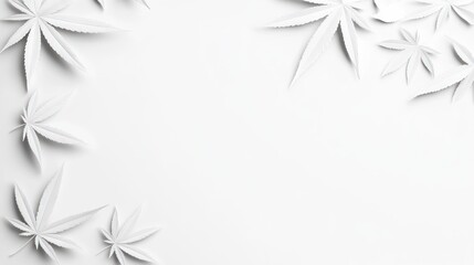 A minimalist design featuring white cannabis leaves on a blank background.