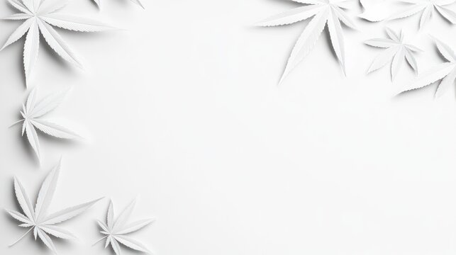 A minimalist design featuring white cannabis leaves on a blank background.