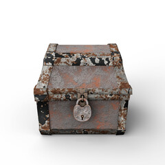 Closed Medieval Chest with Padlock Isolated on White Background. 3D Illustration. File with Clipping Path.