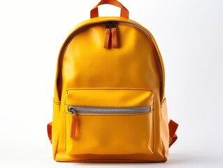 Bright Yellow Backpack Isolated on White Background for School and Daily Use with Stylish Design and Ample Storage Capacity