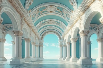 Fototapeta premium Serene Architectural Masterpiece: A Vision of Classical Elegance and Tranquility