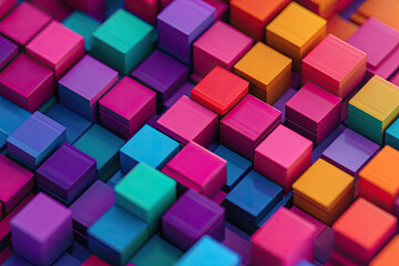 Obraz premium Colorful abstract patterns of cubes digital art vibrant environment close-up view modern concept for visual impact