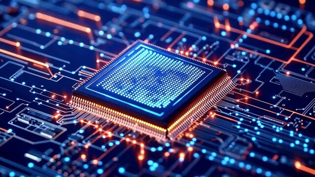 glowing computer chip , a Blue digital abstract technology background . A visual representation of the circuitry inside an electronic device , technology concept.,generative ai