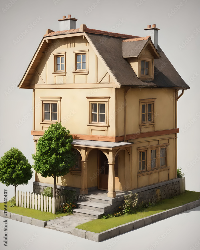 Poster house model isolated on gray background. 3d rendering. high resolution.