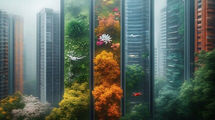 Futuristic city with vertical gardens.