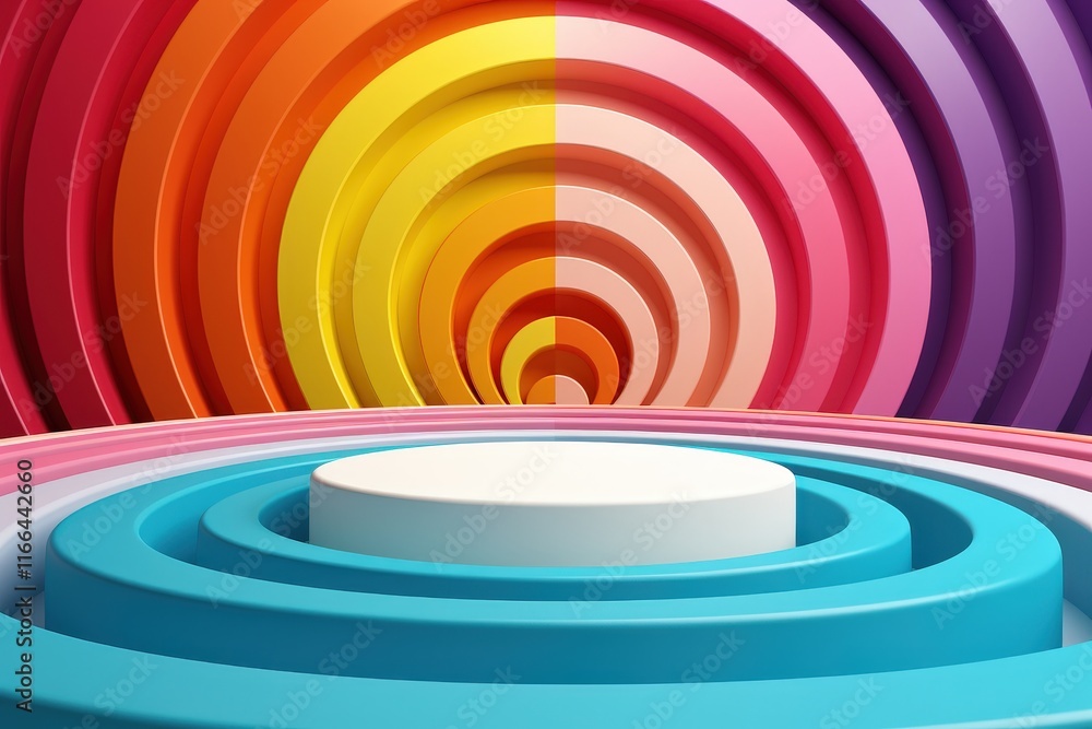 Poster vibrant circular layers in colorful gradient for abstract background and creative designs featuring 