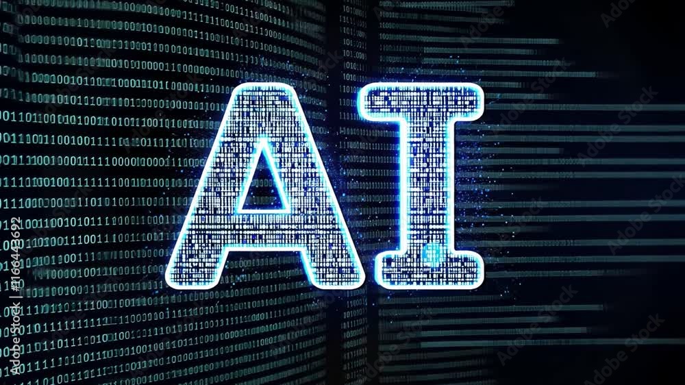 Aufkleber text ai on black background;artificial intelligence technology concept,generative ai