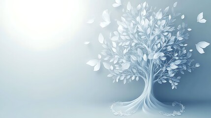 Serene Tree with Delicate Butterflies and Leaves