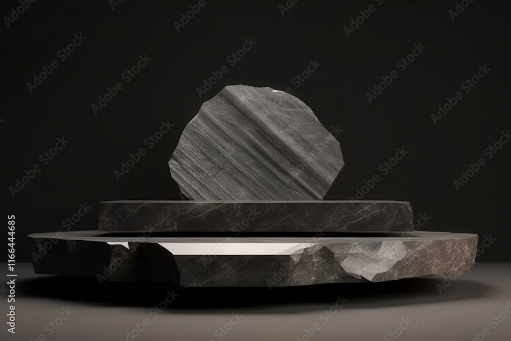 Poster abstract stone podium display for professional showcase, featuring unique shapes and textures in dar