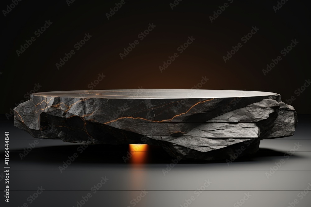 Poster stone podium for display purposes with unique textured surface and illuminated base, ideal for showc