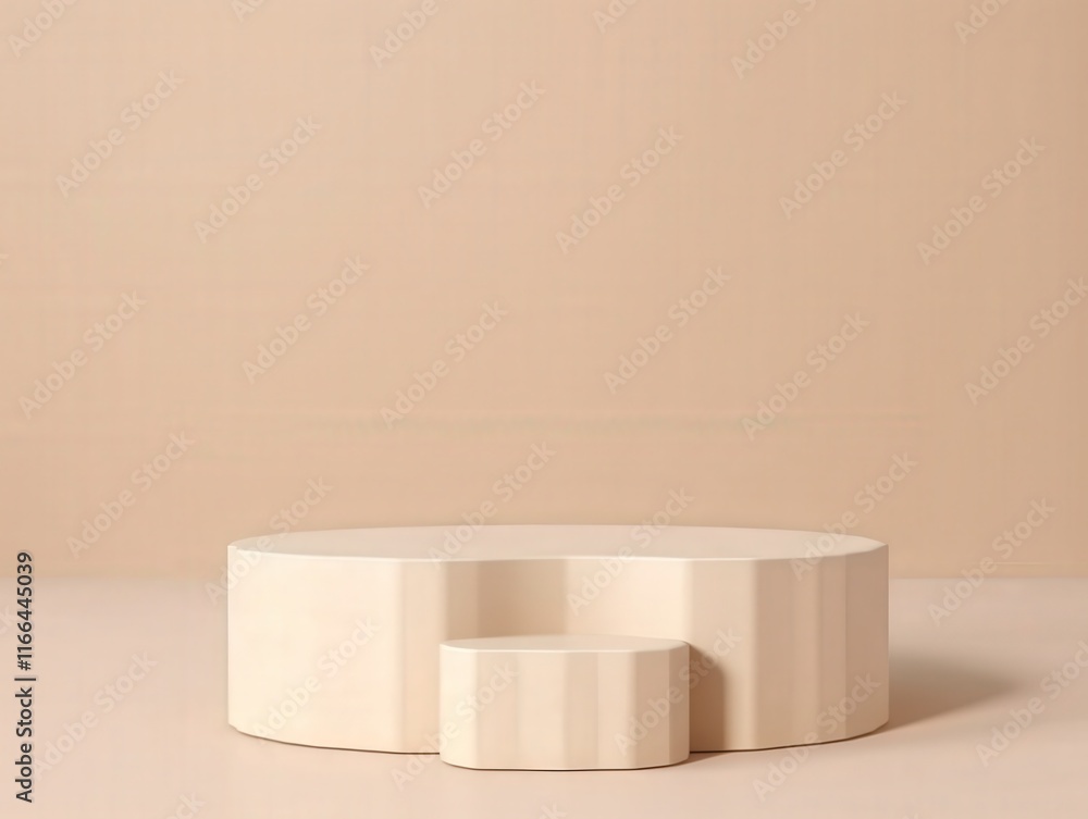 Poster elegant beige podium with cylinder shapes for displaying products in a minimalist setting