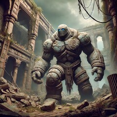 Golem in Ruins A stone golem standing guard over ancient ruins