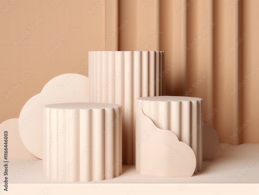 Poster minimalistic abstract background with geometric forms and soft curves in neutral tones for modern de