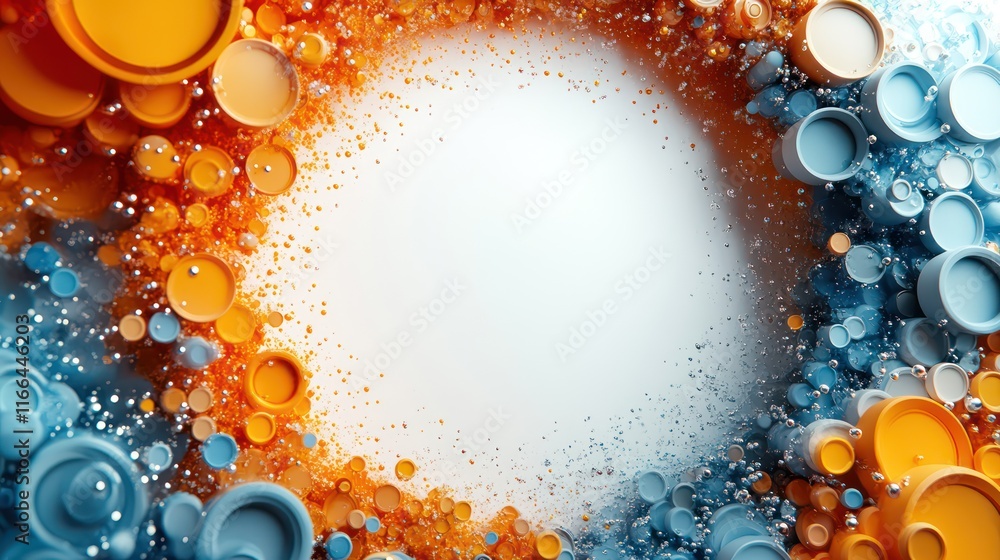 Poster abstract orange and blue circular forms in a dynamic composition