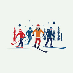  winter sports vector line art illustration