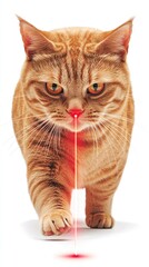 Obraz premium A determined orange cat walking towards a red laser dot.