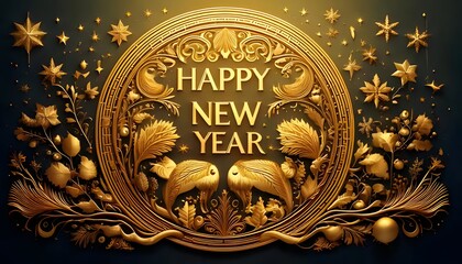 Golden Christmas Greeting Card with Ribbon and Elegant Decorative Design