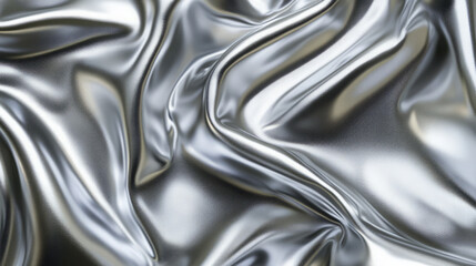 luxurious silver draped fabric with smooth silk texture for high-resolution background photography and design featuring gleaming metallic satin and reflective textile patterns