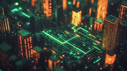 Obraz premium Smart Innovation city with connection cyber security network reciprocity over the sunset cityscape future wireless digital city and social media networking systems that connects people in the city