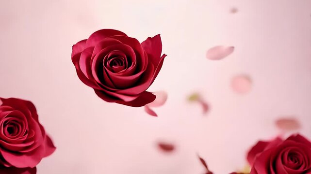 anniversary Romantic imagery red rose video petals gently cascading in elegant cinematic style ideal Valentine's Day celebration overlays