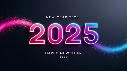 Obraz premium Happy New Year 2025 Neon Light Text New Year.