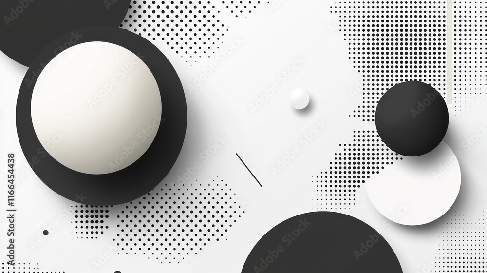 Poster abstract monochromatic circles and halftone dots design