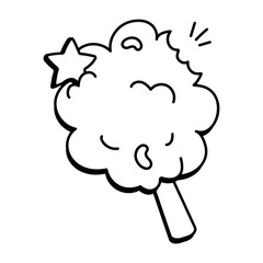 Sweet cotton candy icon in doodle style 

