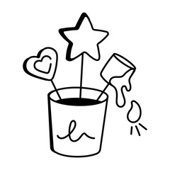 A doodle style icon of birthday sweets 
