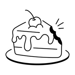 Sweet cake slice icon in doodle style 

