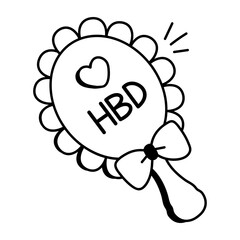 Happy birthday wish written on a placard, icon in drawing style 
