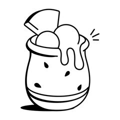 Watermelon dessert icon in doodle style 

