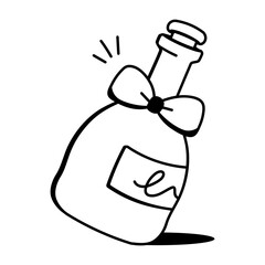 Champagne bottle icon in doodle style 