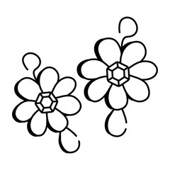 A hand drawn icon of beautiful floral earrings 

