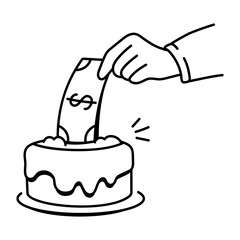 Money cake icon in doodle style 
