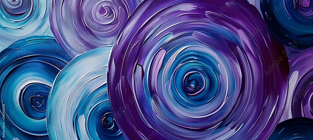 Poster vibrant purple and blue circular patterns over an abstract geometric background with smooth designs 