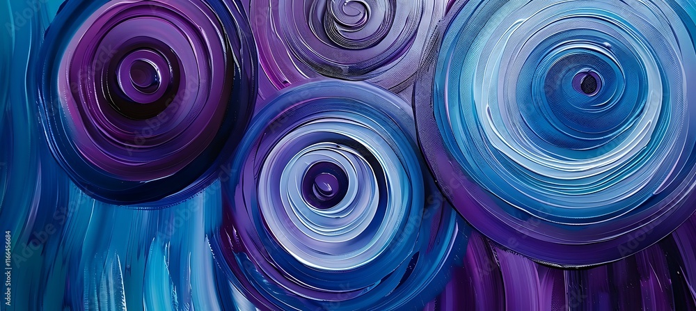 Poster colorful purple and blue circular patterns on a digital abstract geometric background with smooth sh