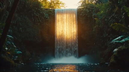 Obraz premium Majestic Waterfall in Lush Jungle Sunlight 8k High Resolution