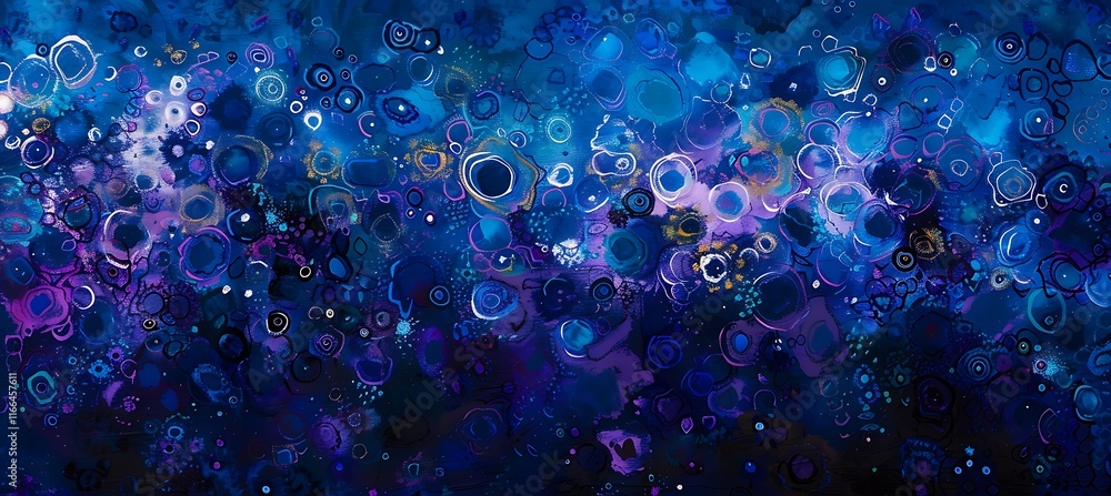 Poster geometric background with purple and blue circular patterns creating a vibrant and creative abstract