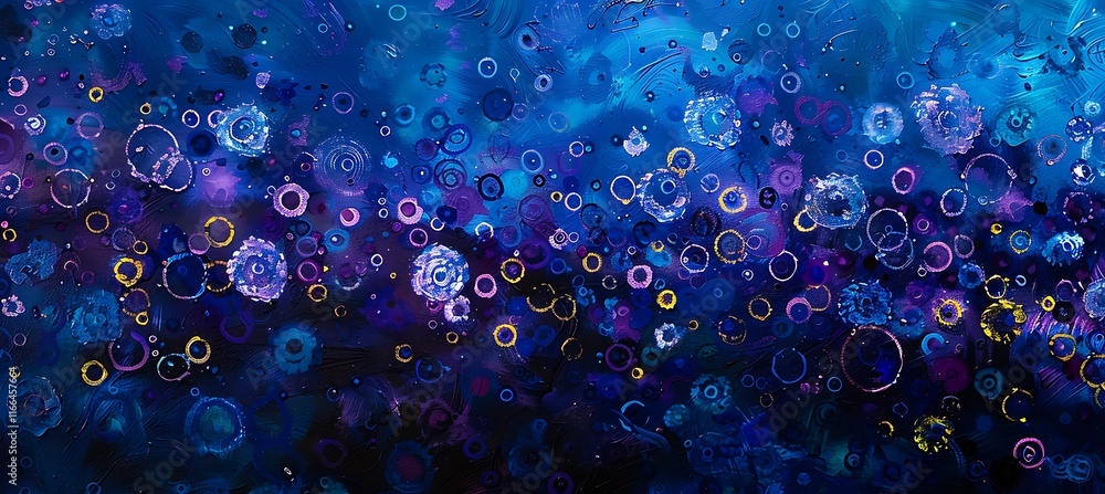 Poster geometric background with purple and blue circular patterns creating a vibrant and creative abstract