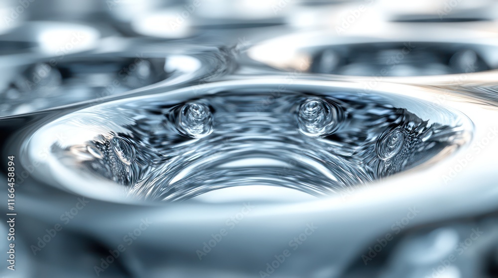 Poster abstract metallic surface: close-up of a shiny, fluid-like texture with bubbles