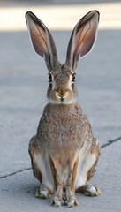Fototapeta premium A close-up of a rabbit sitting calmly on a surface.