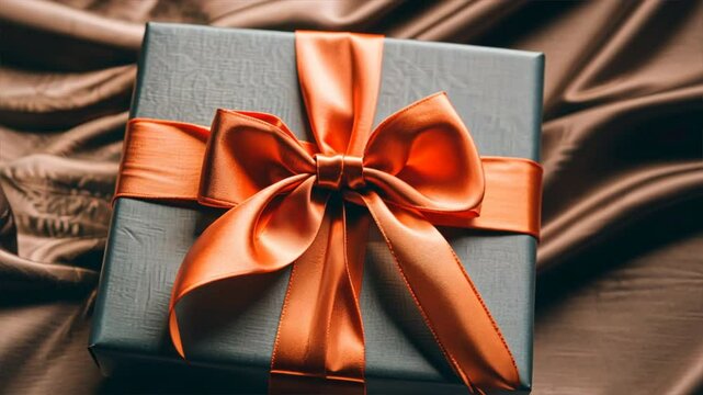 Elegant Orange Ribbon on Beautifully Wrapped Gift Box Celebration of Silk Fabric and Holiday Wrapping for Perfect Presents