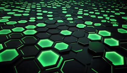 Naklejka premium A futuristic abstract pattern with hexagonal grids in glowing green and black tones