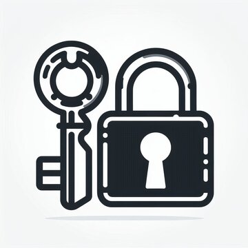 recommend clip art: Key and Lock A simple key shape next to a padlock outline in bla