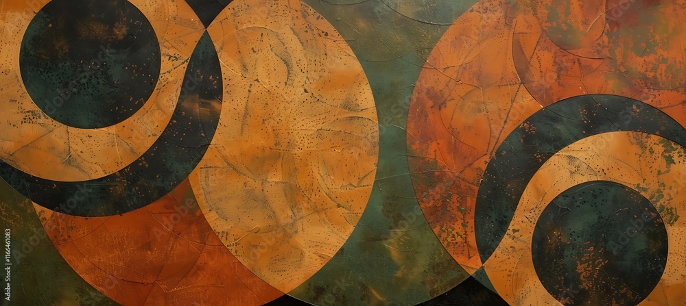 Poster rustic brown and green circular shapes on an abstract geometric background with a modern and natural